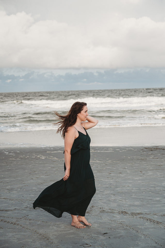 green pleated dress